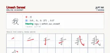 我 kanji practice sheet (portrait) — umeshsensei.com