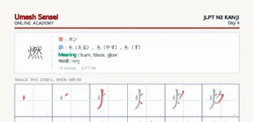 燃 kanji practice sheet (portrait) — umeshsensei.com