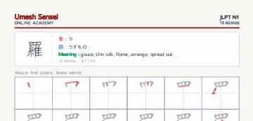 羅 kanji practice sheet (portrait) — umeshsensei.com